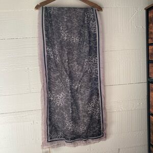 Nalini Wool Blend Scarf Neutral Leopard Mixed Animal Print Fringe Lightweight